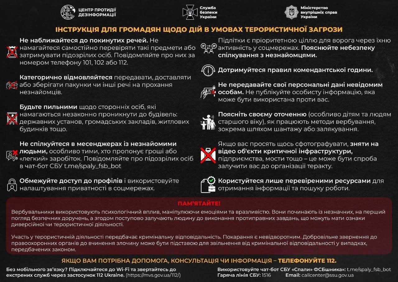 Інструкція для громадян щодо дій в умовах терористичної загрози